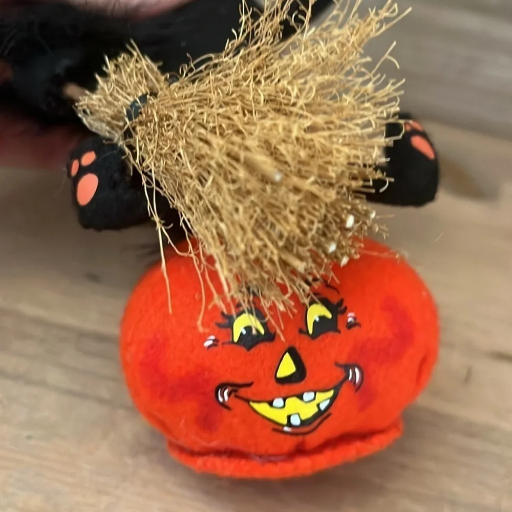 Annalee Witch Cat “Midnight Ride Kitty” Pumpkin Broom Hat